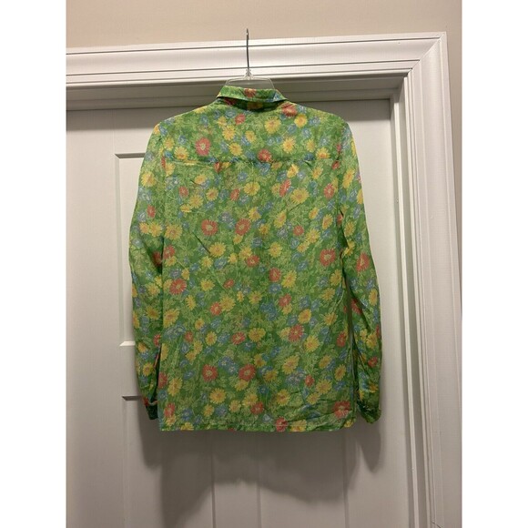 Vintage 70s Floral Gauze Gordon of Philadelphia Button Up Collared Top Size 16 - Picture 6 of 6